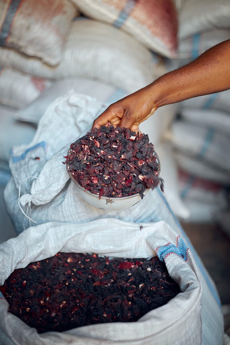 Premium dried hibiscus flowers packed in PP bags
